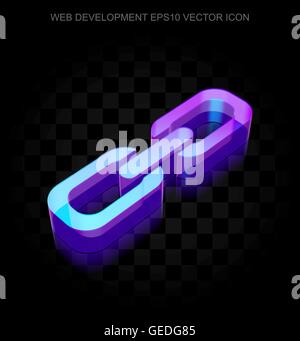 Web development icon: 3d neon glowing Link made of glass, EPS 10 vector. Stock Vector