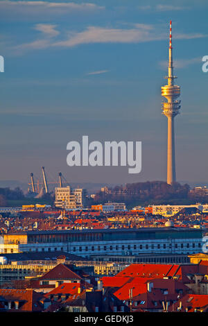 geography / travel, Germany, Bavaria, Munich, View towards the Olympiaturm (Olympic Tower), City of München (Munich), No-Exclusive-Use Stock Photo