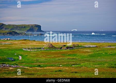 geography / travel, Canada, Newfoundland, L'Anse aux Meadows, View from the Information Centre at L'Anse aux Meadows National Historic Site of and UNESCO World Heritage Site, over the Stock Photo