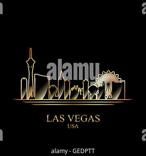 Gold silhouette of Las Vegas on black background Stock Photo