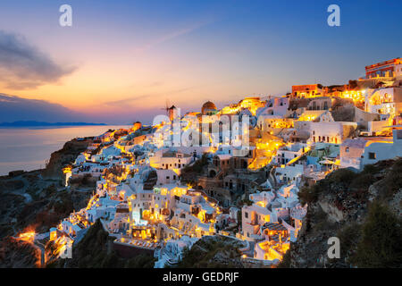 View of Oia at sunset, Santorini Stock Photo