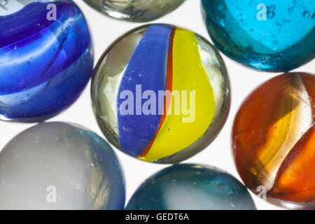 Vintage toy marbles macro closeup. Stock Photo
