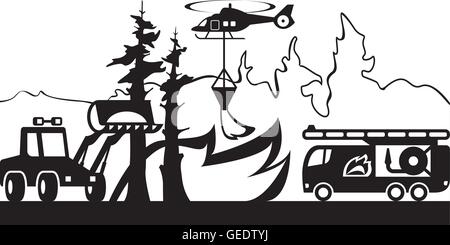 Equipment for fighting with forest fires - vector illustration Stock Vector