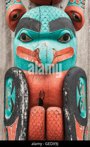 Totem pole detail, Hoonah, Alaska, USA. Stock Photo