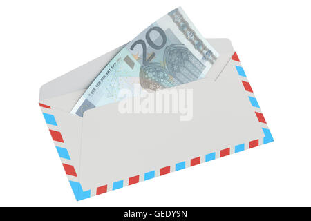 white envelope with 20 euro, 3D rendering isolated on white background Stock Photo