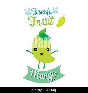 Cute Cartoon Of Mango Fruit, Banner, Logo, Tropical Fruits, Characters Design, Summer, Healthy Eating, Food, Juice Stock Vector
