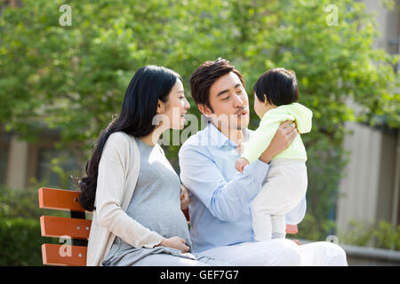 Happy young Chinese family Stock Photo