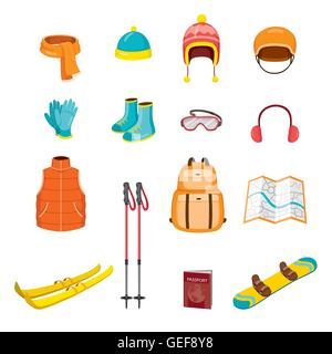Winter Equipment Icons Set, Season, Vacation, holiday, Object, Activity, Travel Stock Vector