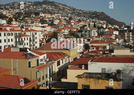 O Teleférico do Funchal or do Monte.  Fabulous views from the cable car rising up the mountain from the city of Funchal, Madeira Stock Photo