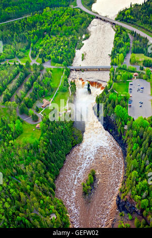 geography,travel,Canada,Ontario,Thunder Bay,Aerial view Kaministiquia River and Kakabeka Falls Kakabeka Falls Provincial