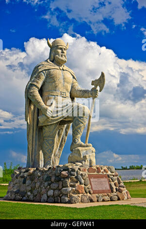 geography,travel, Canada, Manitoba, Gimli, Viking statue along Lake Winnipeg waterfront in town Gimli, Manitoba, Stock Photo