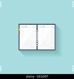 Notebook in a flat style. Reminder, diary. Business planner. Booklet. Paper. Vector illustration. Stock Vector