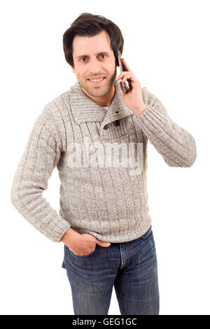 young casual happy man on the phone, isolated Stock Photo