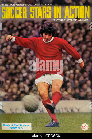 The wonderful world of soccer stars in action picture stamp album front cover of George Best. 1969-1970 Stock Photo