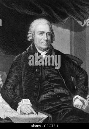 Samuel Adams. Portrait of the american statesman Samuel Adams, engraving by Henry Brian Hall from a painting by Johnston. Stock Photo