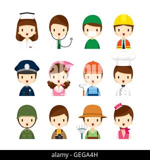 People Occupations Icons Set, Profession, Avatar, Worker, Job, Duty Stock Vector