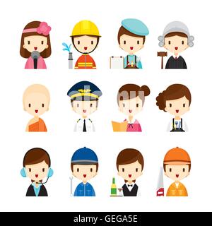 People Occupations Icons Set, Profession, Avatar, Worker, Job, Duty Stock Vector