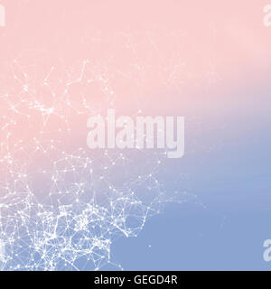 White net connection (dots connected with lines) on 2016 Pantone color mix (Rose Quartz and Serenity) gradient background Stock Photo