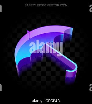 Privacy icon: 3d neon glowing Umbrella made of glass, EPS 10 vector. Stock Vector