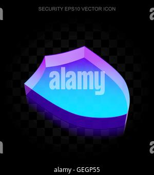 Protection icon: 3d neon glowing Shield made of glass, EPS 10 vector. Stock Vector