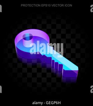 Safety icon: 3d neon glowing Key made of glass, EPS 10 vector. Stock Vector