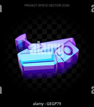 Privacy icon: 3d neon glowing Cctv Camera made of glass, EPS 10 vector. Stock Vector