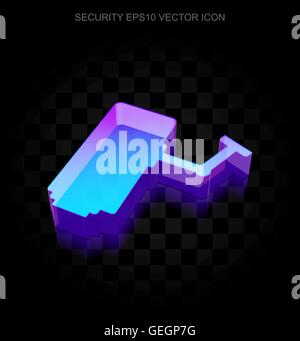 Privacy icon: 3d neon glowing Cctv Camera made of glass, EPS 10 vector. Stock Vector