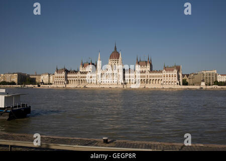 Hungarian Parliament building seen from Batthyany quay across river Danube Stock Photo