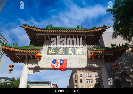 BOSTON, USA - JULY 2, 2016: Showcasing its Asian-style portal.China Town in Boston is the only surviving historic ethnic Chinese Stock Photo