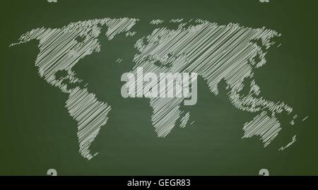 World map contour vector illustration on chalkboard Stock Vector