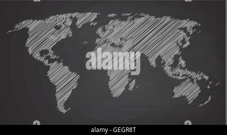 World map contour vector illustration on chalkboard Stock Vector