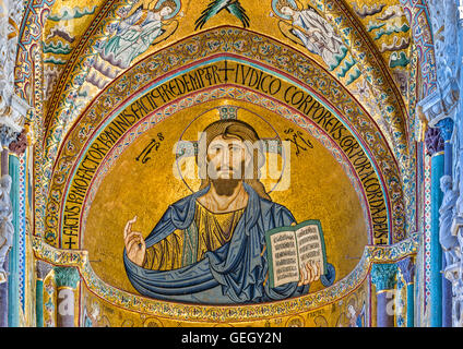 Italy Sicily Cefalù cathedral interior Mosaic Stock Photo