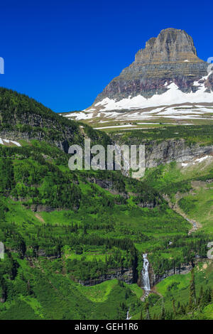 clements mountain above waterfalls in the headwaters of reynolds creek near logan pass in glacier national park, montana Stock Photo