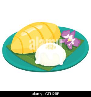 Mango with sticky rice thai dessert vector illustration Stock Vector