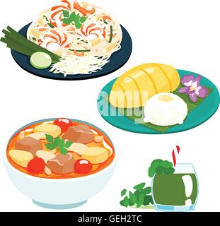 popular Thai sweet mango sticky rice set vector illustration Stock Vector