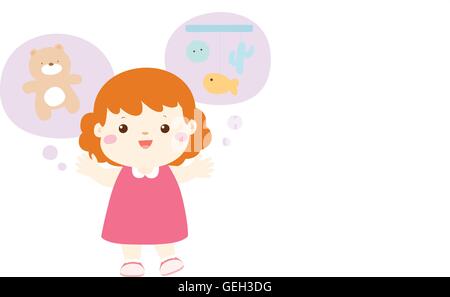little girl in pink dress talkative lively cartoon vector Stock Vector