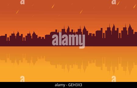 Landscape city and reflection silhouettes Stock Vector