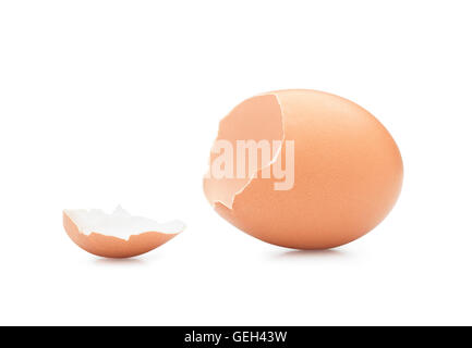 Cracked egg on top against white background. Clipping path Stock Photo