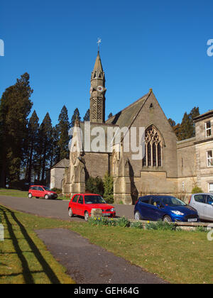 The interior and exterior of 'St Elizabeth's Roman Catholic Church' at Ministeracres Retreat Center in Northumberland U.K. Stock Photo