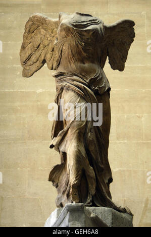 Greek art. Winged Victory of Samothrace or Nike of Samothrace. 2nd century BC. Marble. Sculpture of the greek goodess Nike (Victory). Museum of Louvre. Paris. France. Stock Photo