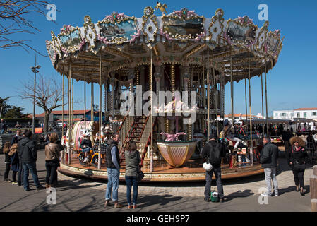 Carousel at Noirmoutier-en-l'Ile market, Ile de Noirmoutier, Vendée, France Stock Photo