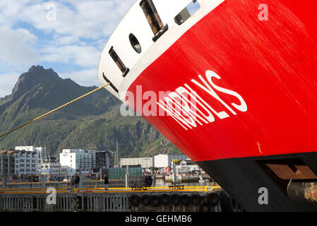 Nordlys Hurtigruten ferry ship at Svolvaer, Lofoten Islands, Nordland, Norway Stock Photo