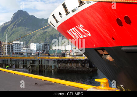 Nordlys Hurtigruten ferry ship at Svolvaer, Lofoten Islands, Nordland, Norway Stock Photo