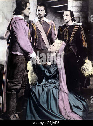 Athos (Van Heflin),  Porthos (Gig Young), Lady de Winter (Lana Turner), D'Artagnan (Gene Kelly) *** Local Caption *** 1948, 1940er, 1940s, Film, Three Musketeers, The, Die Drei Musketiere Stock Photo