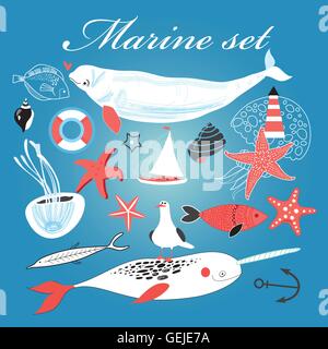 Seamless bright pattern lovers red fish on a blue background Stock Vector