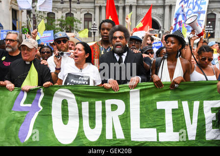 Usa. 25th July, 2016. Dr. Cornell West leads a protest outside of the Philadelphia City Hall in Philadelphia where the DNC is being held. Credit:  Ricky Fitchett/ZUMA Wire/Alamy Live News Stock Photo