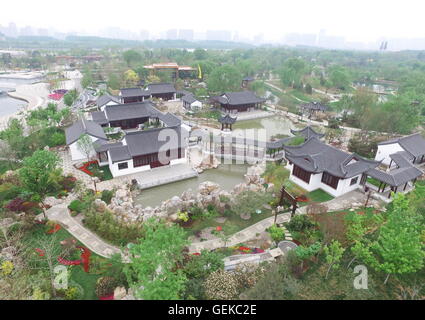 (160727) -- TANGSHAN, July 27, 2016 (Xinhua) -- Photo taken on April 27, 2016 shows the aerial view of the site for the 2016 Tangshan International Horticultural Exposition in Tangshan, north China's Hebei Province. In the early hours of July 28, 1976, one of the deadliest earthquakes of the 20th century toppled Tangshan, killing more than 240,000 people and injuring another 160,000. The deadly earthquake leveled Tangshan in just 23 seconds, with 96 percent of the city's architecture generally destroyed. Yet Tangshan has been building a miracle on its debris ever since. By the year 2015, the p Stock Photo