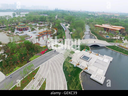 (160727) -- TANGSHAN, July 27, 2016 (Xinhua) -- Photo taken on April 27, 2016 shows an aerial view of the site for the 2016 Tangshan International Horticultural Exposition in Tangshan, north China's Hebei Province. In the early hours of July 28, 1976, one of the deadliest earthquakes of the 20th century toppled Tangshan, killing more than 240,000 people and injuring another 160,000. The deadly earthquake leveled Tangshan in just 23 seconds, with 96 percent of the city's architecture generally destroyed. Yet Tangshan has been building a miracle on its debris ever since. By the year 2015, the pe Stock Photo