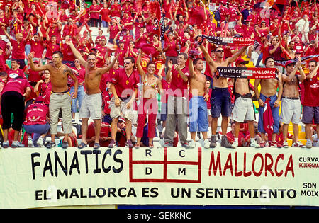 Fans of RCD Mallorca in stadium of Elche. Elche,Alicante province ,Spain Stock Photo