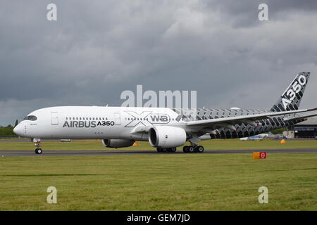 The Airbus A350 on the runway at the Farnborough International Airshow 2016 Stock Photo